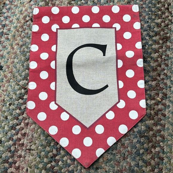 Welcome Garden Flag, Polka Dot, Jute material Initial C - Picture 2 of 2